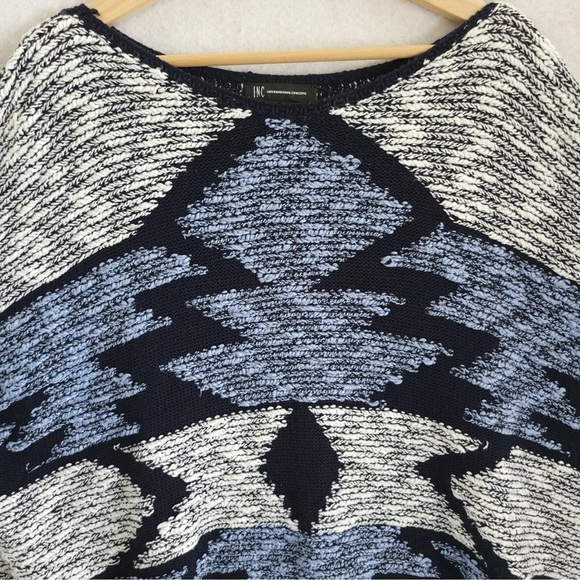 🎉🎉HOST PICK🎉🎉INC Poncho Sweater Womens PM/PL Blue Aztec Pattern Fringe NWOT - Picture 8 of 8